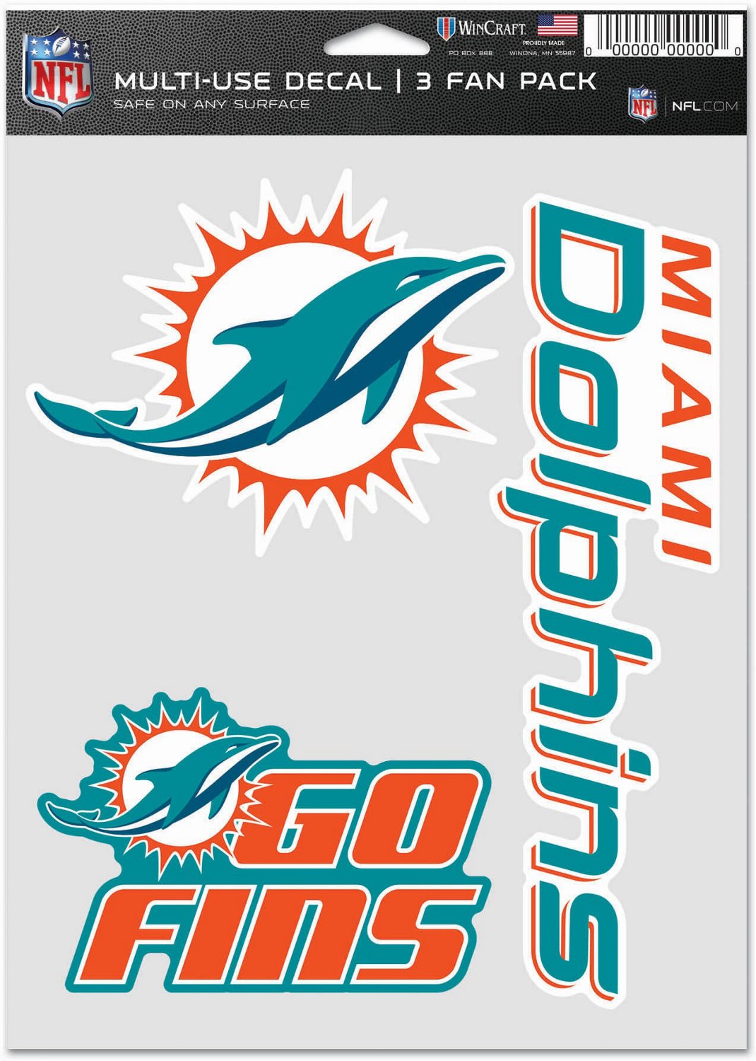 WinCraft Miami Dolphins Fan Decal 3-Pack