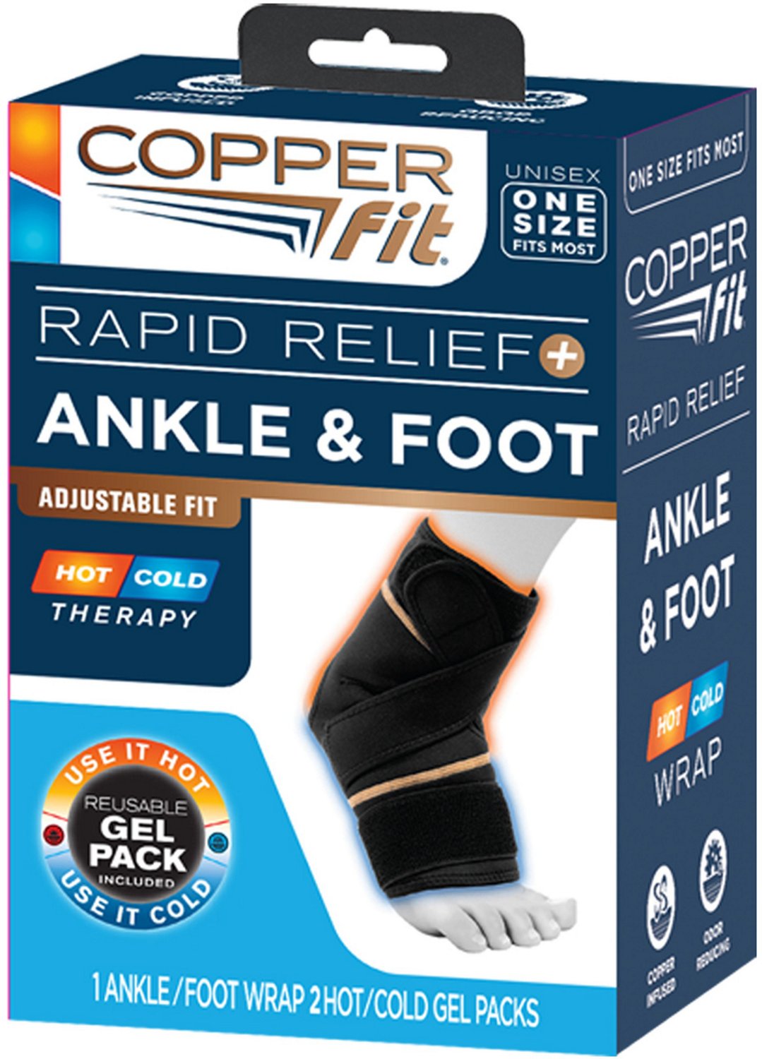 Copper Fit® Rapid Relief Knee Compression Wrap Brace with Hot and Cold  Therapy, Adjustable, Black