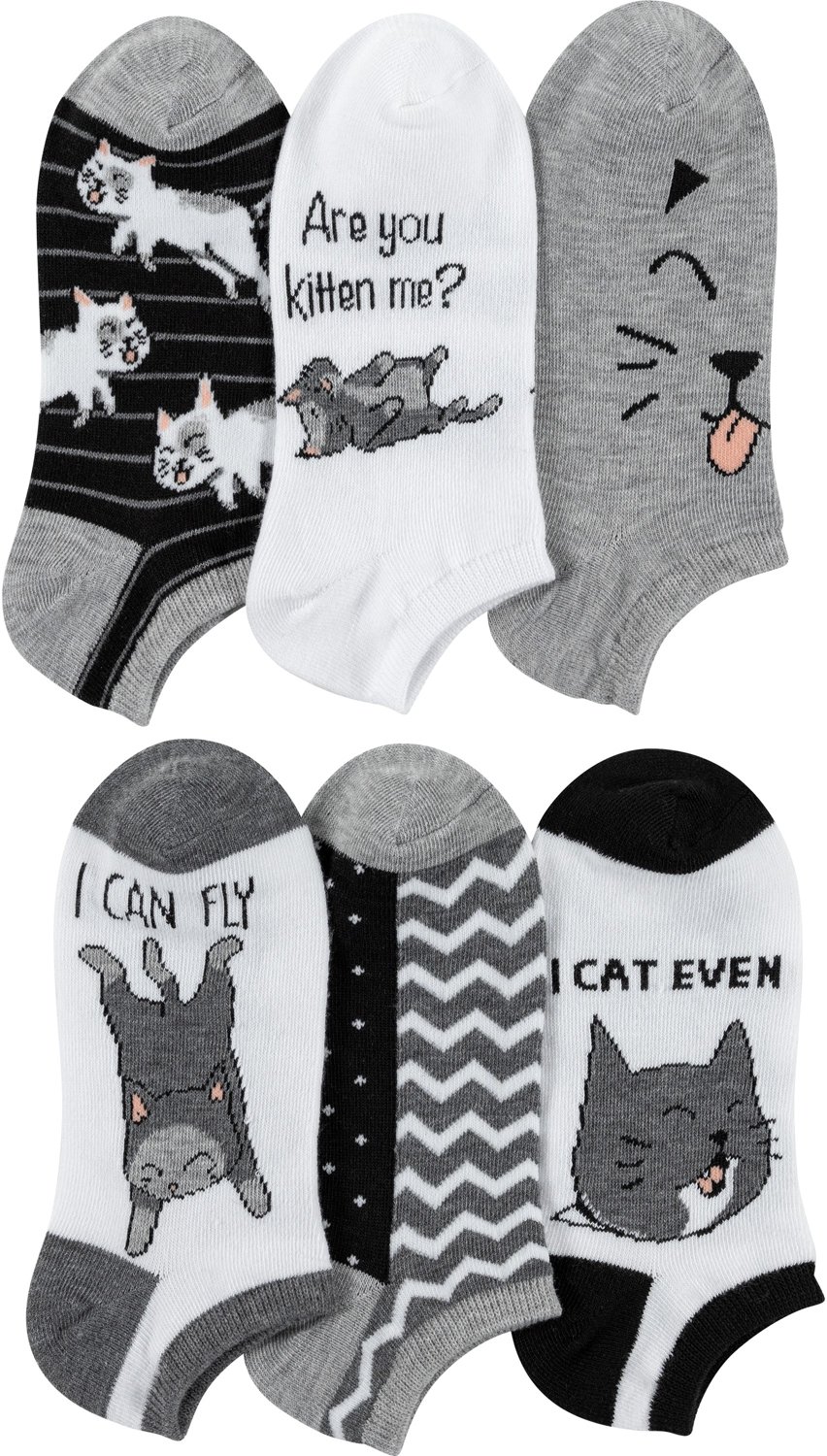 BCG Women’s Super Soft Are You Kitten Me No-Show Socks 6 Pack                                                                 