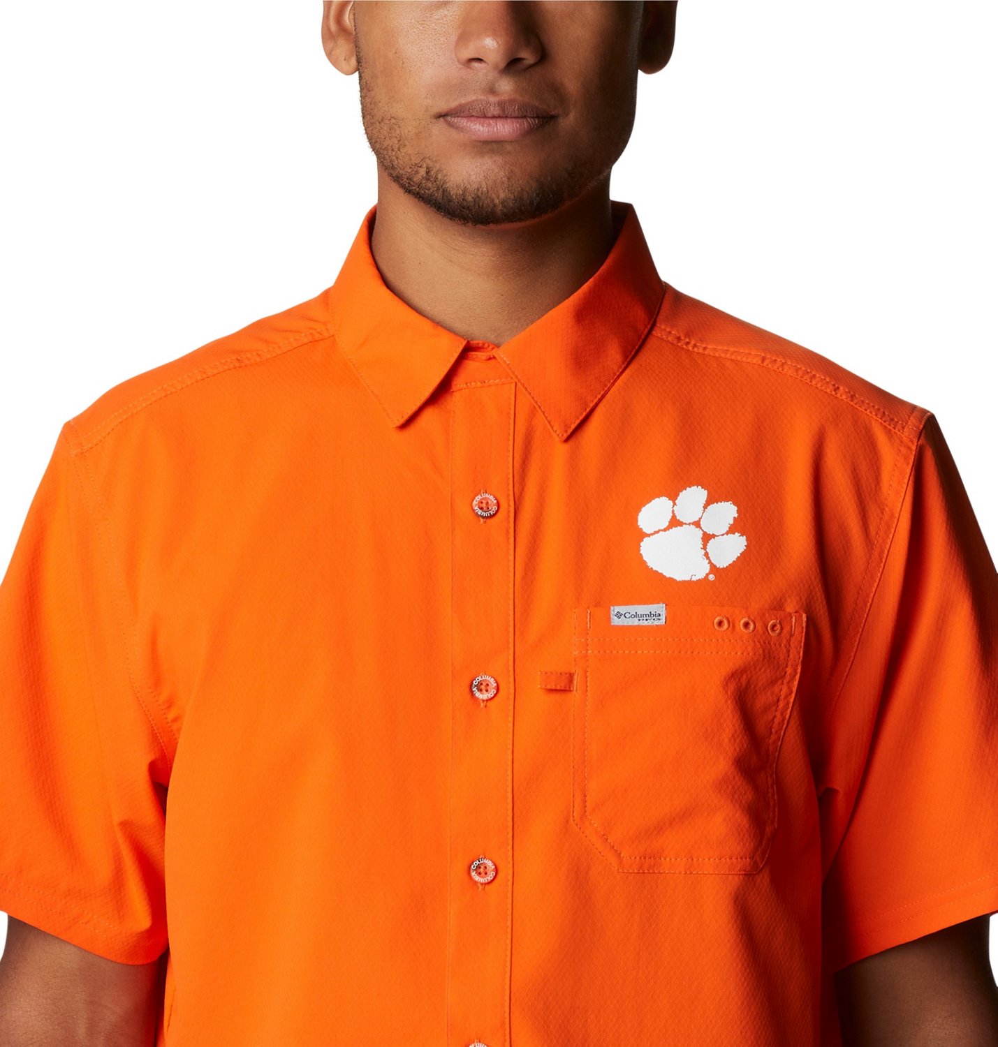 Columbia Sportswear Men's Clemson University Slack Tide Flag Camp Button Down Shirt                                              - view number 2