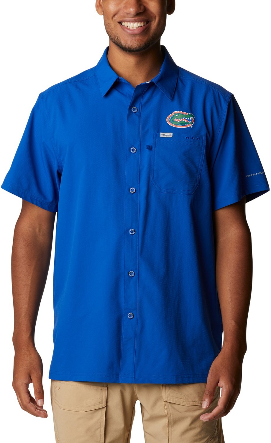 Men's Columbia PFG Royal Florida Gators Slack Tide Camp Button-Up