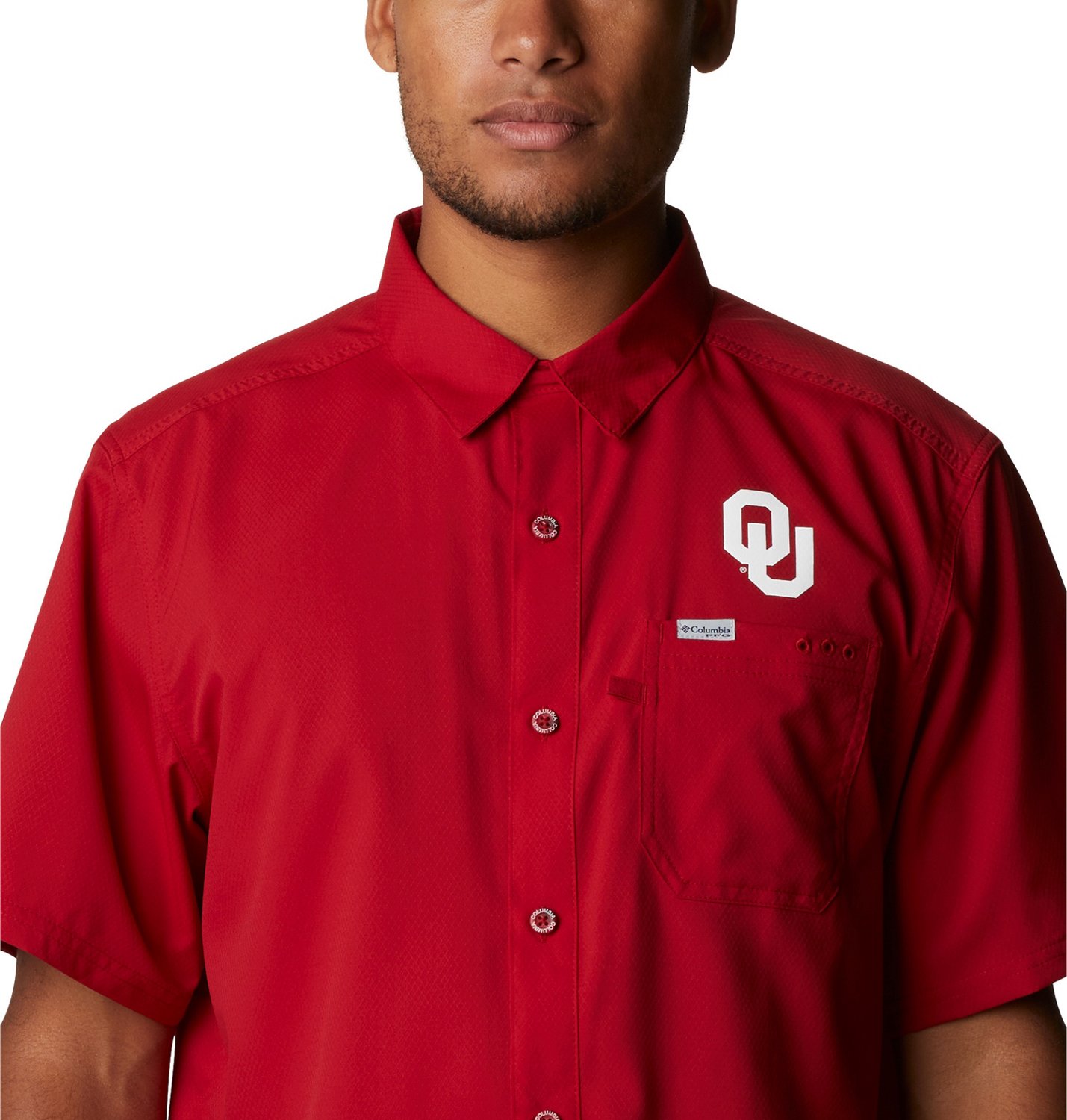Columbia Sportswear Men's University of Oklahoma Slack Tide Flag Camp Button Down Shirt  - view number 3