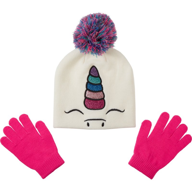 Magellan Outdoors Girls' Glitter Unicorn Beanie Hat Set White - Men's Headwear/Accessories at Academy Sports product image