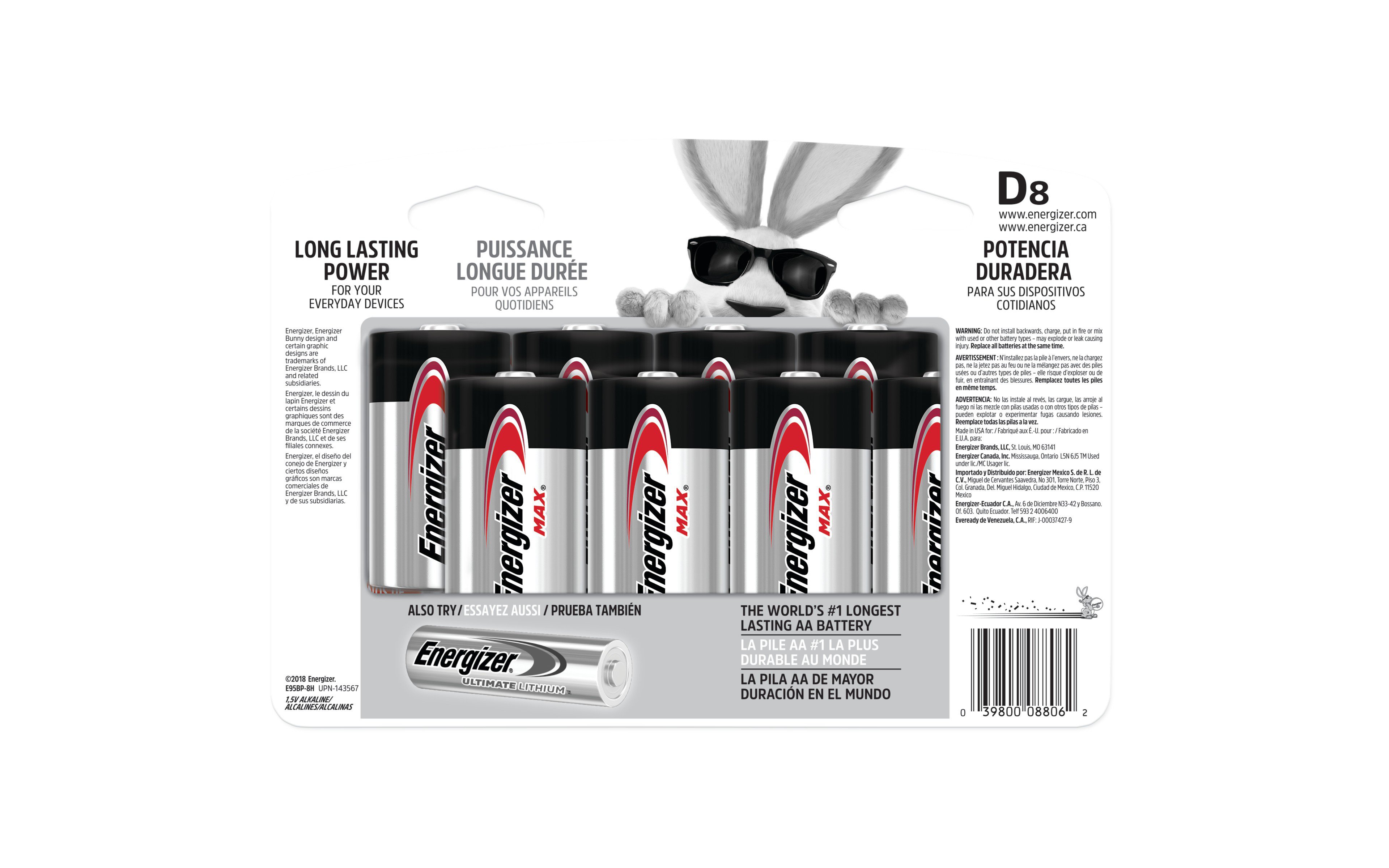 Energizer® Max Alkaline D Batteries 8-Pack