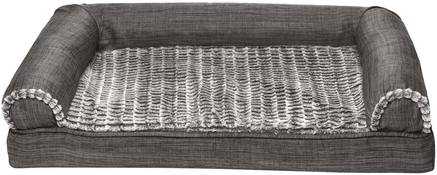 FurHaven Orthopedic Luxe Fur and Linen Medium Sofa Pet Bed