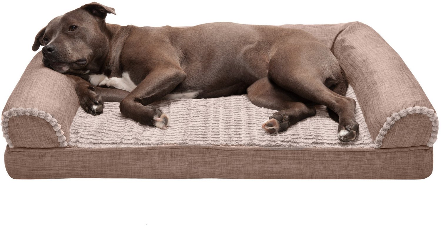 FurHaven Orthopedic Luxe Fur and Linen Large Sofa Pet Bed - view number 2