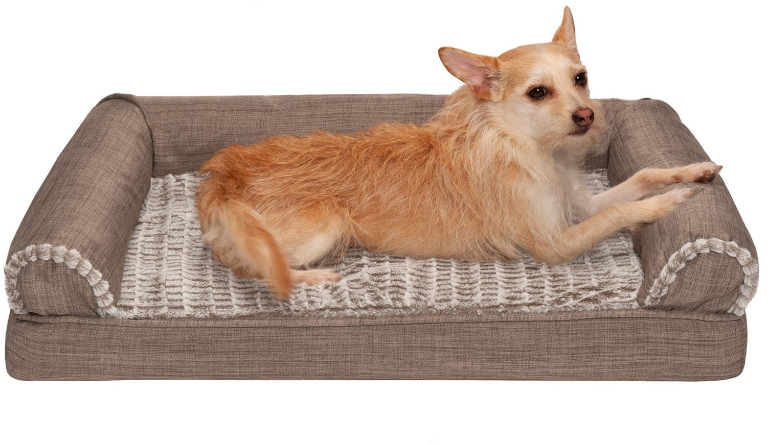 FurHaven Orthopedic Luxe Fur and Linen Medium Sofa Pet Bed - view number 2