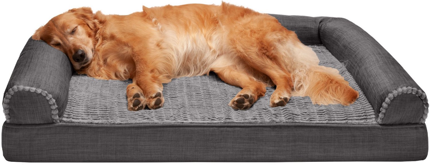 FurHaven Orthopedic Luxe Fur and Linen Jumbo Sofa Pet Bed - view number 2