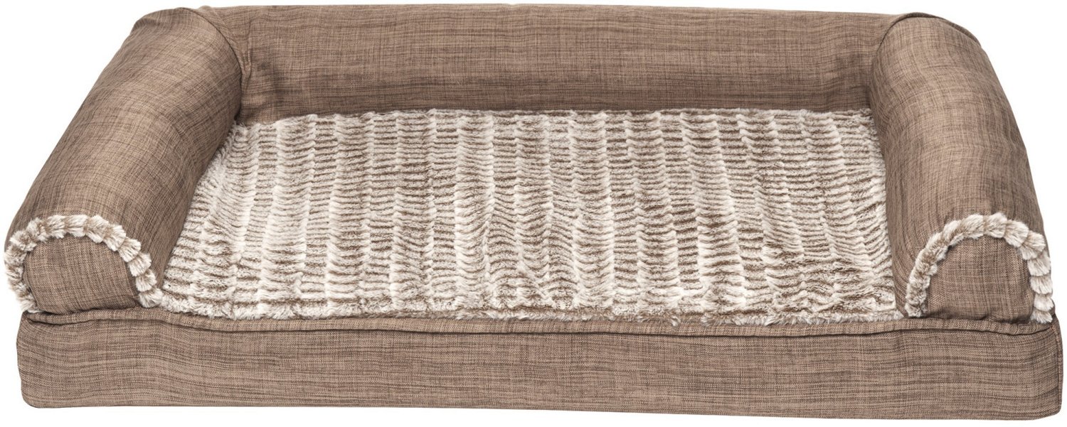 FurHaven Orthopedic Luxe Fur and Linen Medium Sofa Pet Bed