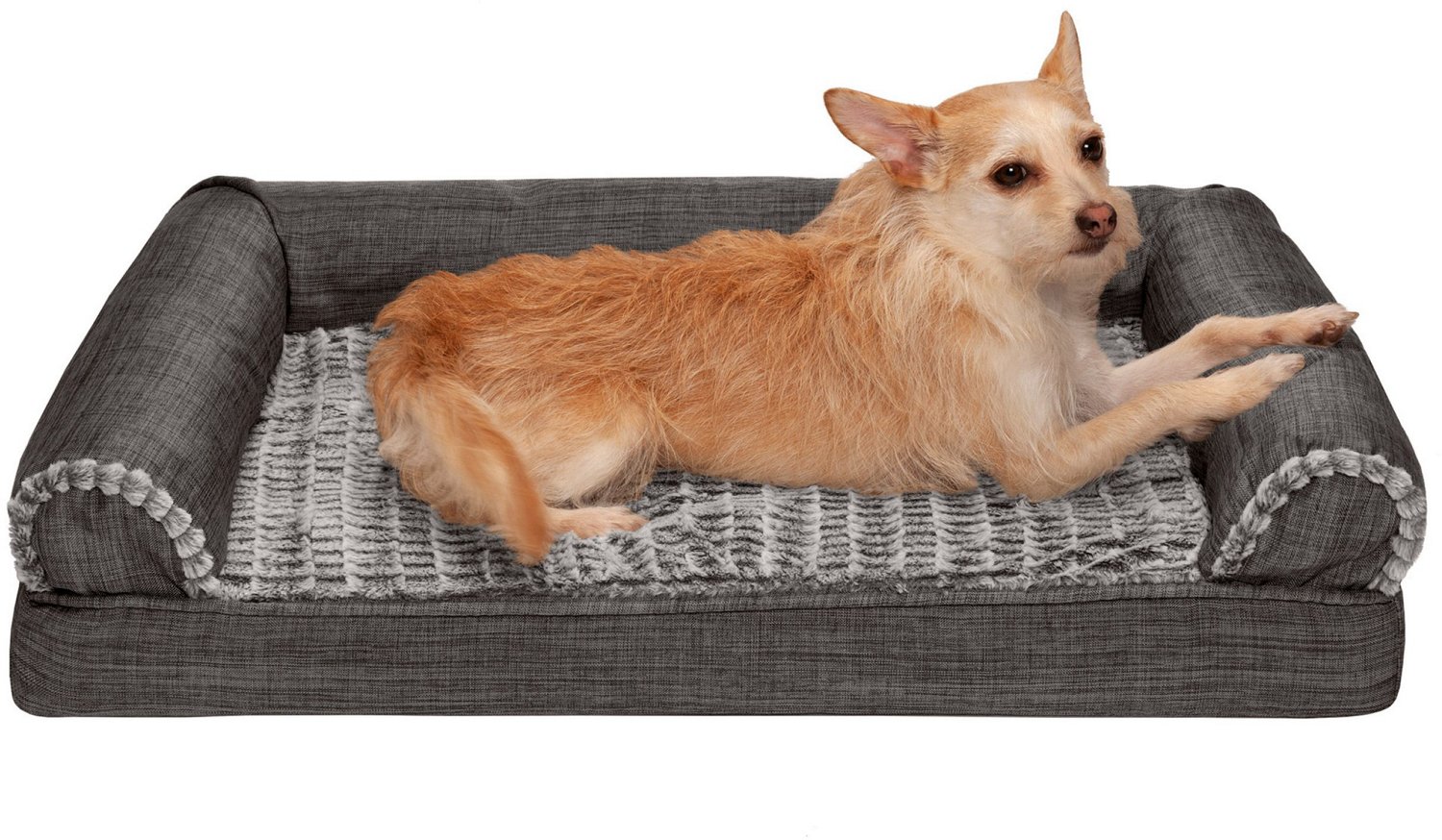 FurHaven Orthopedic Luxe Fur and Linen Medium Sofa Pet Bed - view number 2