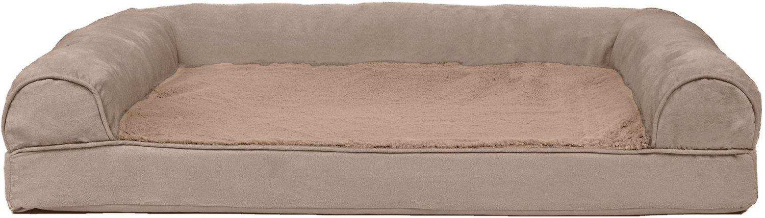 FurHaven Plush & Suede Cooling Gel Sofa Dog Bed - Large, Almondine