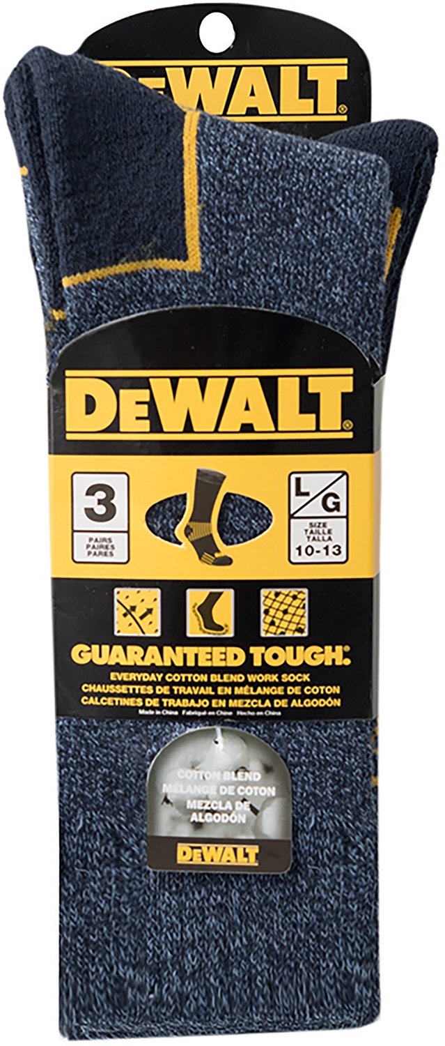 DeWALT Men's Everyday Cotton Blend Crew Work Socks 3 Pack Academy