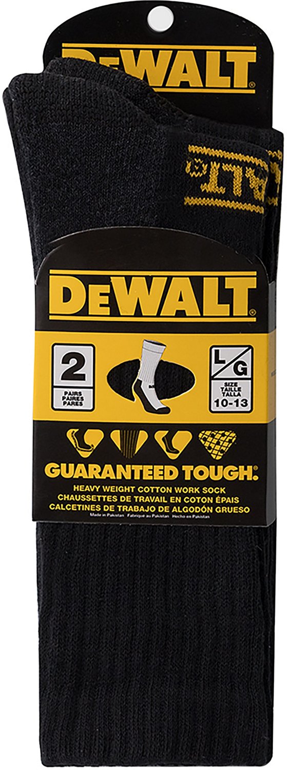 DeWALT Men's Heavyweight Cotton Crew Work Socks 2 Pack Academy