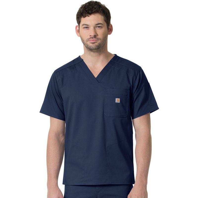 Carhartt Men's Slim Fit Scrub Tops 6-Pocket Navy Blue, 2X-Large - Men's Longsleeve Work Shirts at Academy Sports