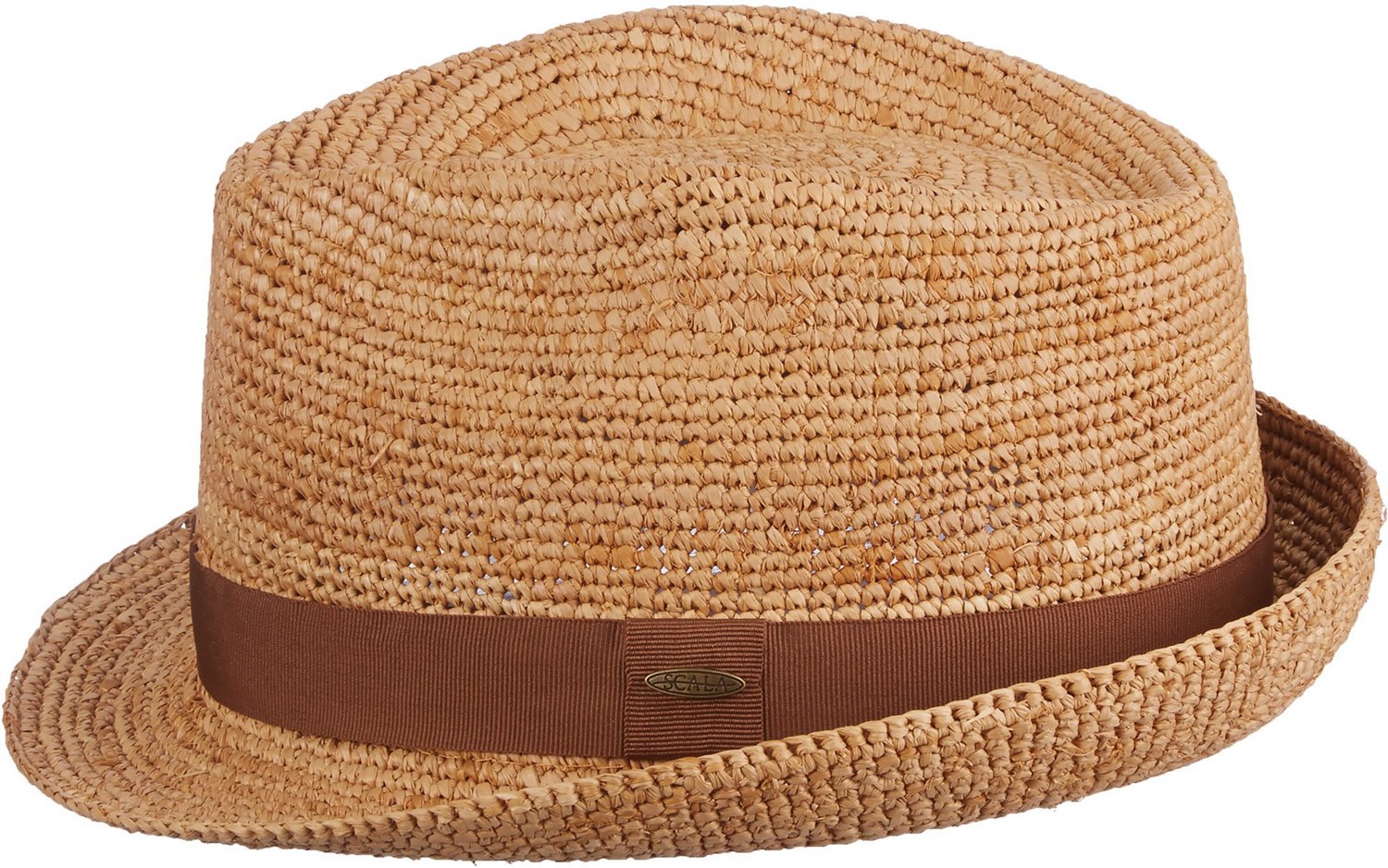 Scala Men's Fine Crochet Raffia Safari Hat with Leather Band, Style#MR42 Natural / L/XL 7-1/4 - 7-5/8