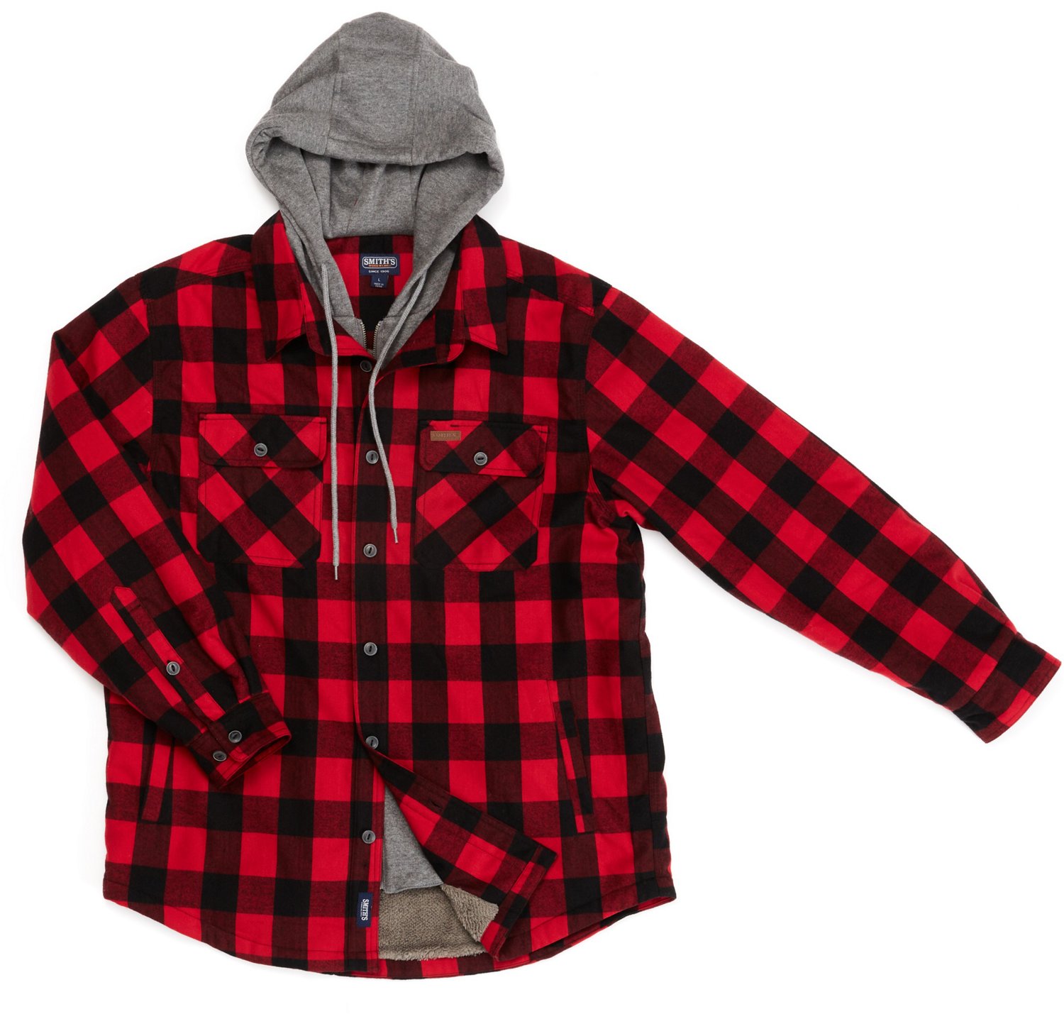 Smith's Workwear Men's Sherpa Lined Flannel Hooded Shirt Jacket | Academy