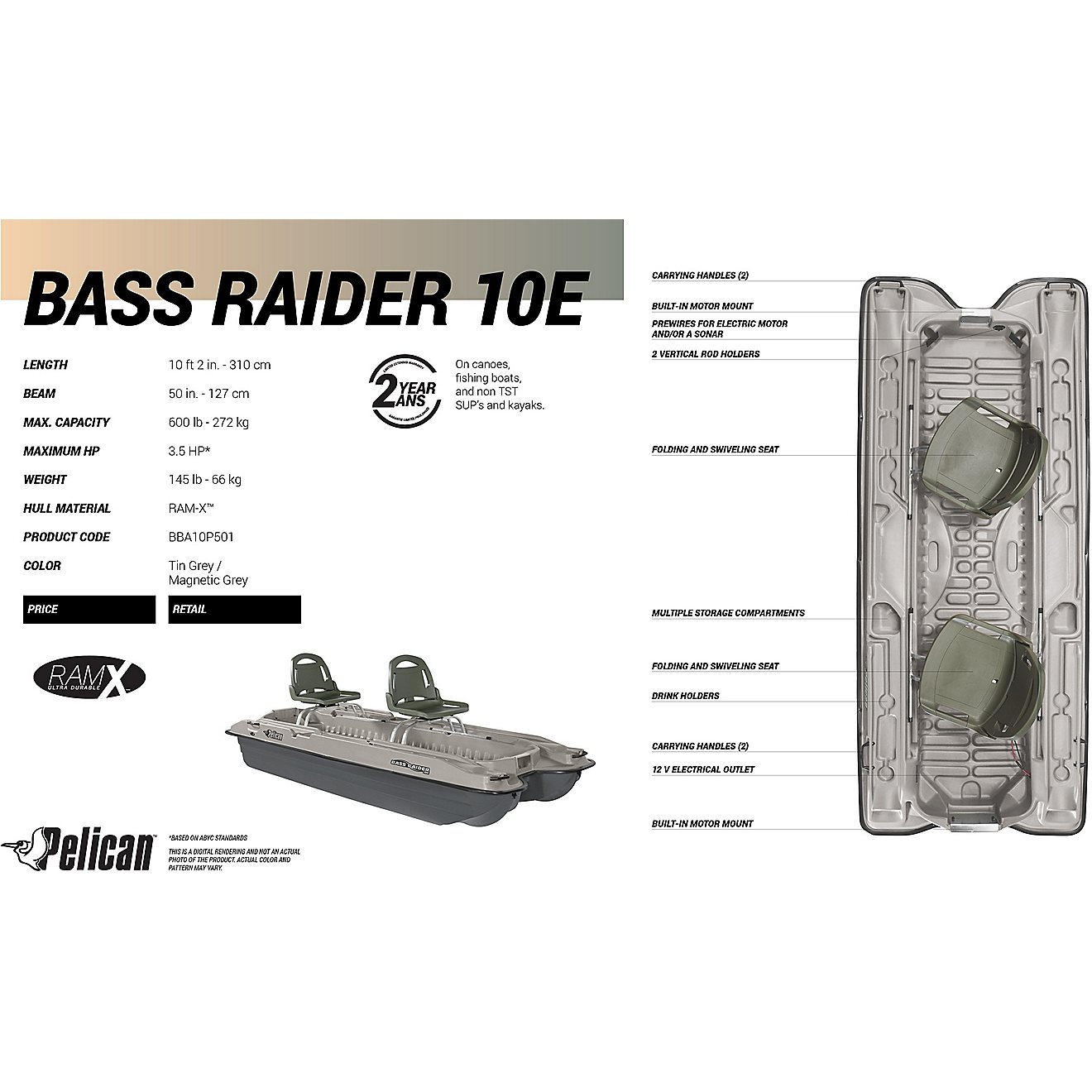 Pelican Bass Raider 10E Fishing Boat                                                                                             - view number 4