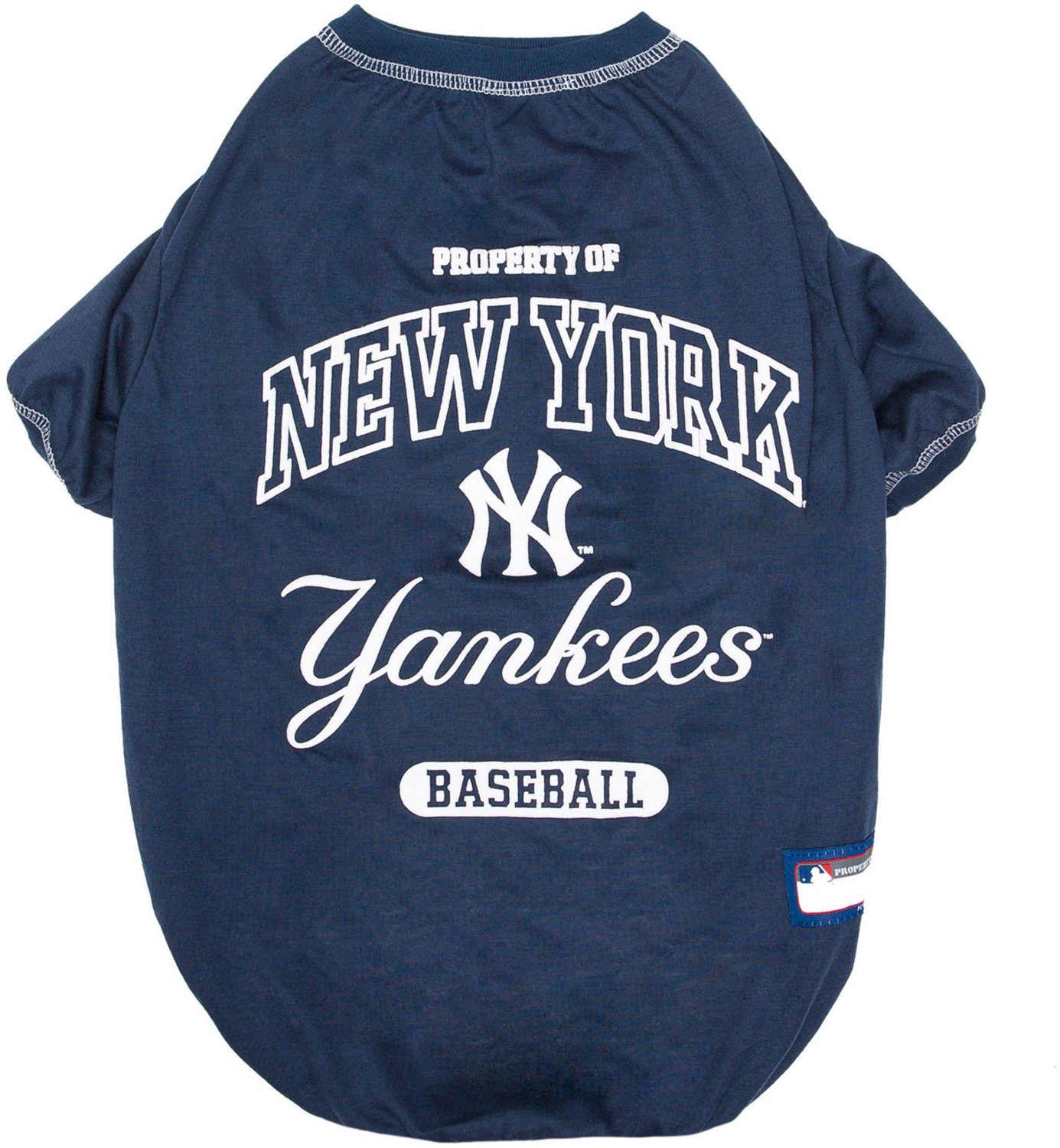 Pets First MLB New York Yankees Reversible T-Shirt, Large for Dogs & Cats.  A Pet Shirt with The Team Logo That Comes with 2 Designs; Stripe Tee Shirt