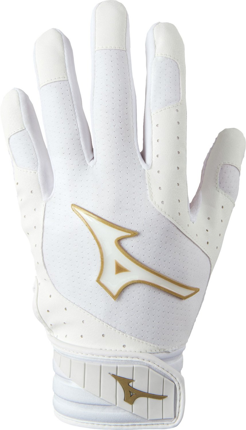 Mizuno Youth MVP Baseball Batting Gloves White/Gold Small