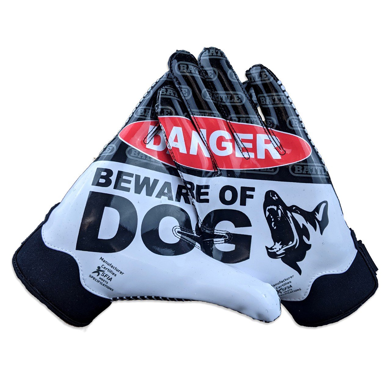 Battle Adults' Beware of Dog Football Gloves                                                                                     - view number 3