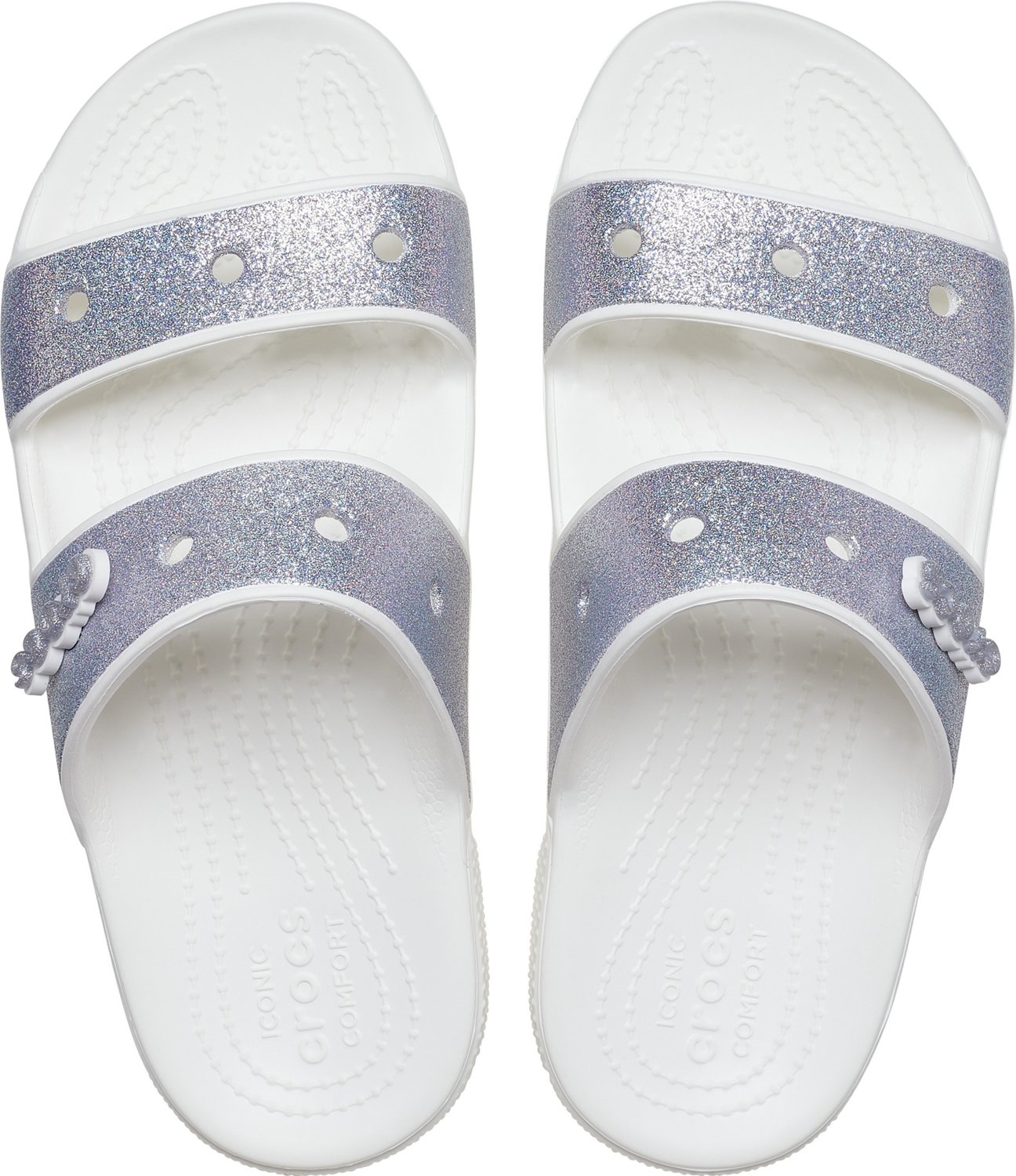 Crocs Adults' Classic White Glitter II 2-Strap Sandals | Academy