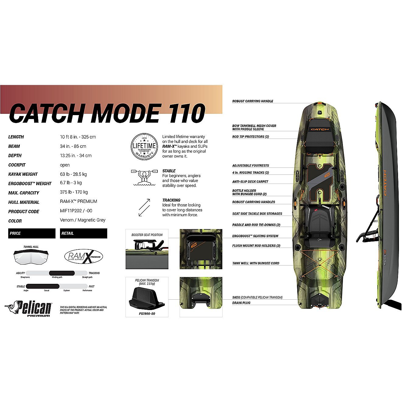 Pelican The Catch Mode 110 Sit-On-Top Fishing Kayak                                                                              - view number 8