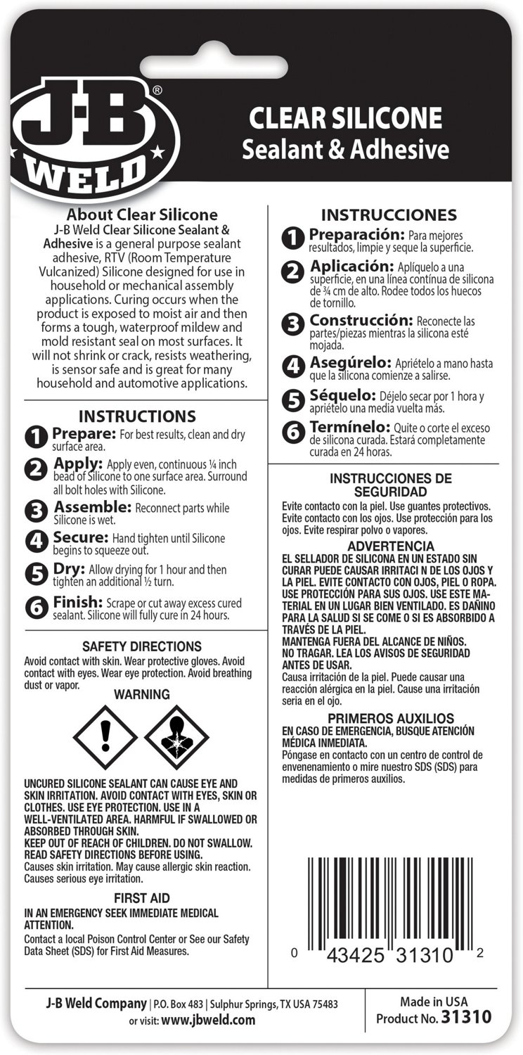 J-B WELD Clear Silicone 3 oz Adhesive Sealant                                                                                    - view number 3
