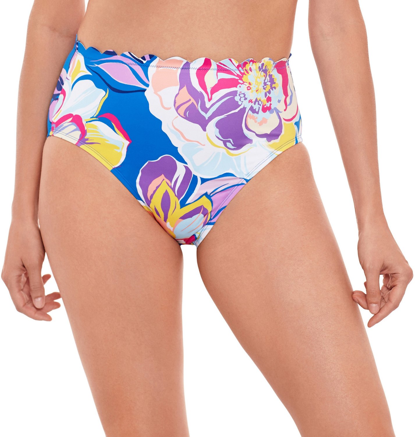 Indigo Sky Women's Scallop High Waist Swim Bottoms Academy