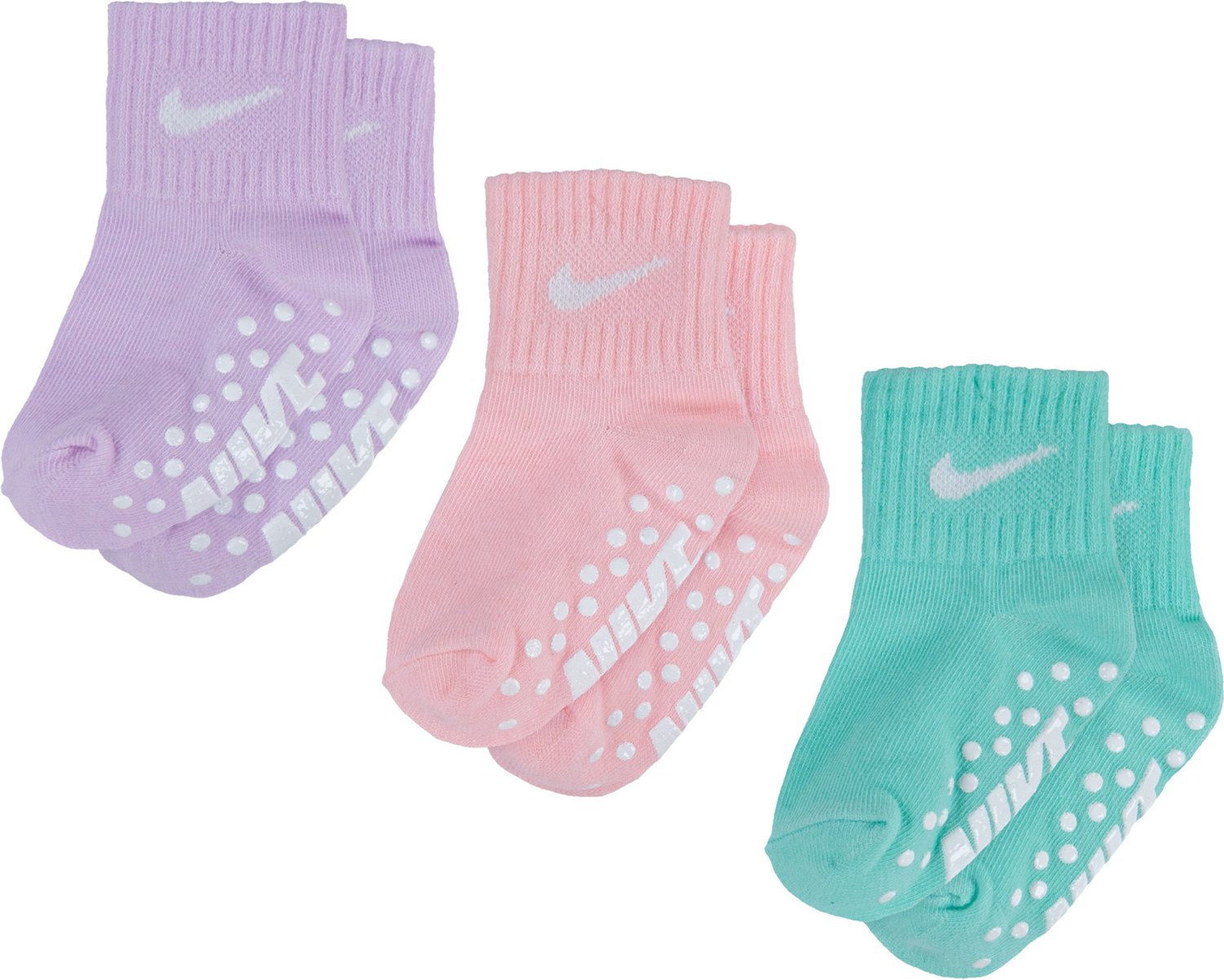 Nike Girls' Swoosh Gripper Quarter Socks 3-Pack | Academy