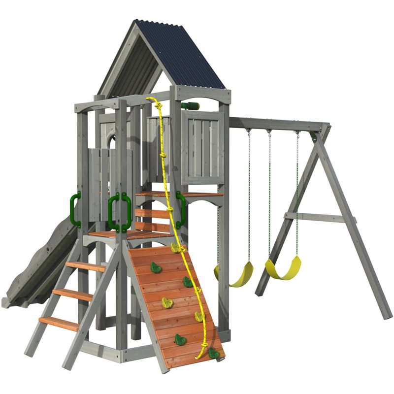 Jack & June Haven II Playground Set Gray/Red - Swing Sets/Bounce Houses at Academy Sports