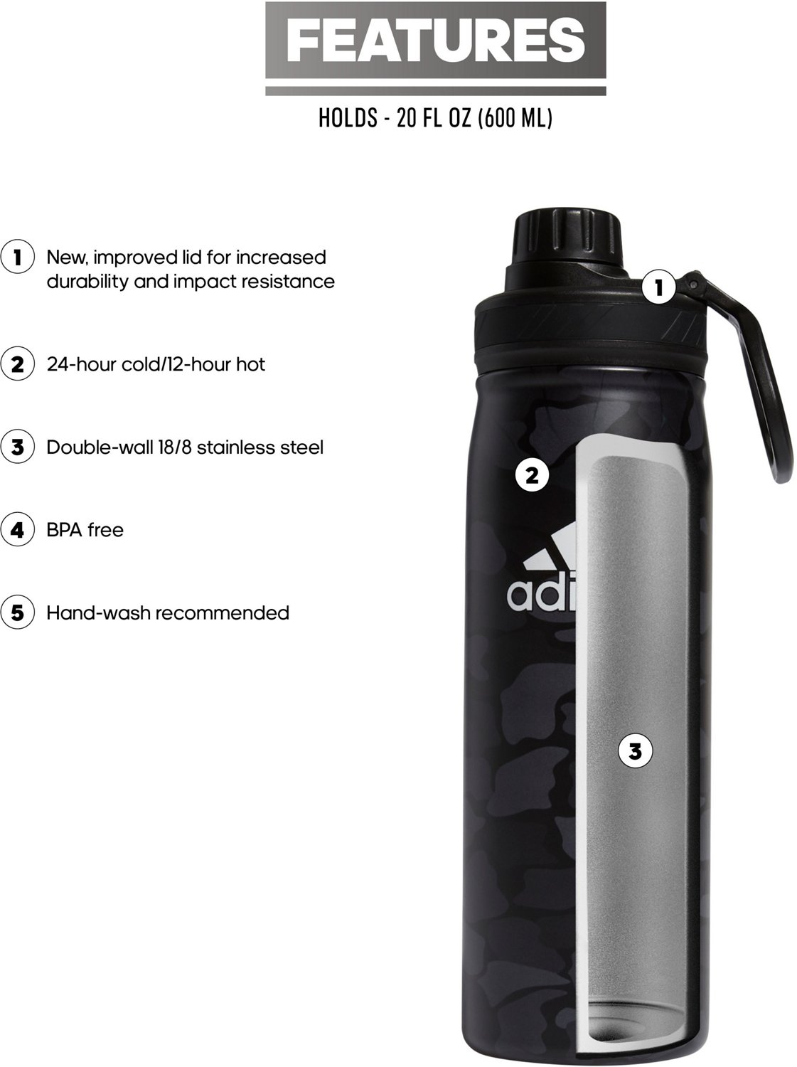 adidas Steel 600 ml Metal Bottle - view number 2