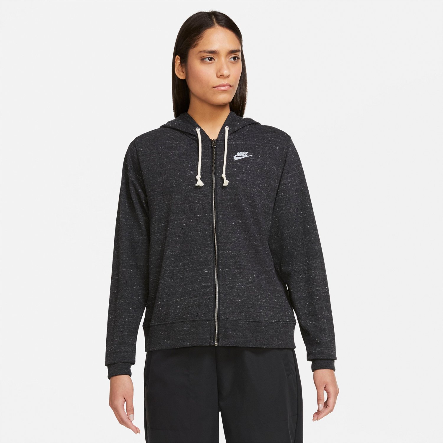 Nike Women L Sweatshirt Grey Cotton Full Zipper Hooded Activewear Top –  Retrospect Clothes