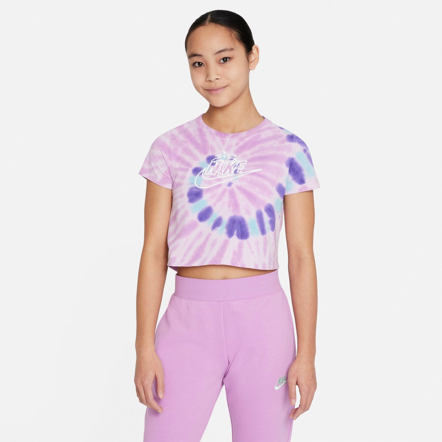 Nike crop top and shorts tie dye online