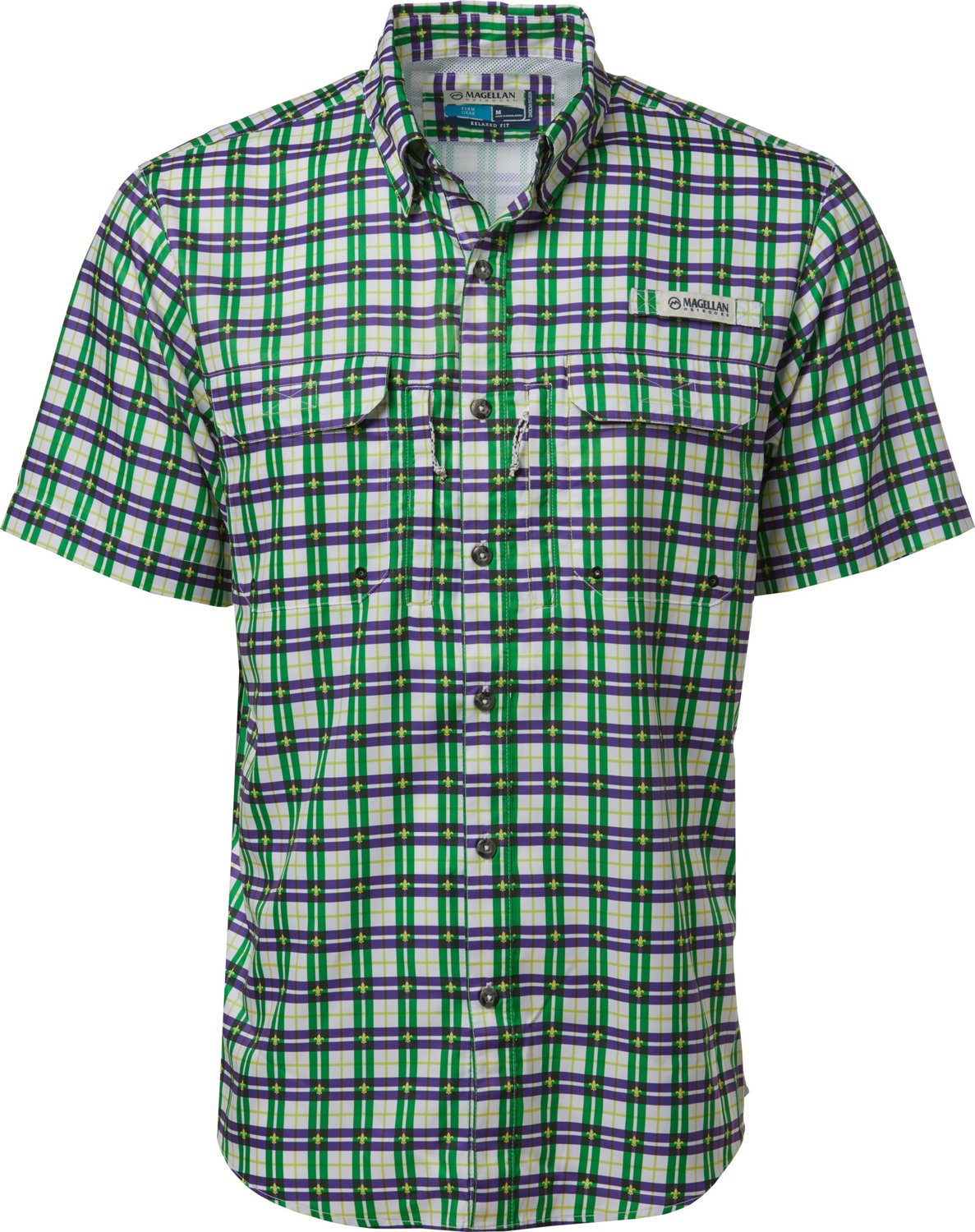 Magellan Outdoors Men's Mardi Gras Plaid Short Sleeve Shirt