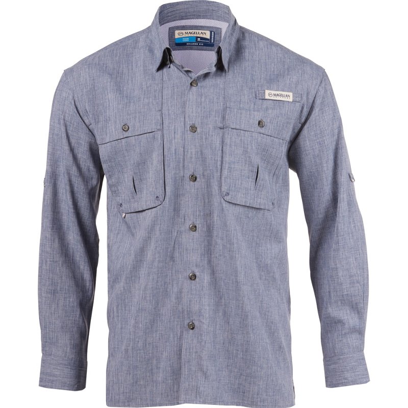 Magellan Outdoors Men's Aransas Pass Heather Long Sleeve Fishing Shirt Navy Blue/White, Small - Men's Fishing Tops at Academy Sports