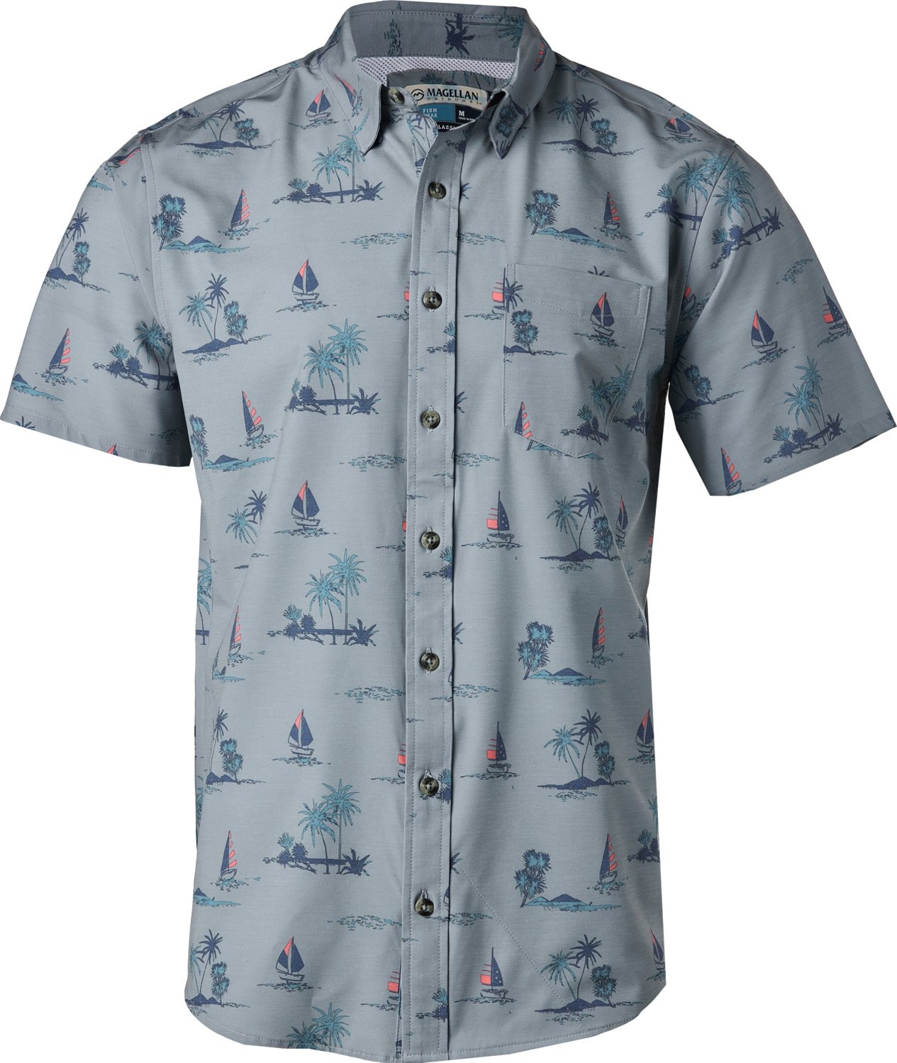 Magellan Outdoors Men’s Shore and Line Washed Out Pocket ButtonDown