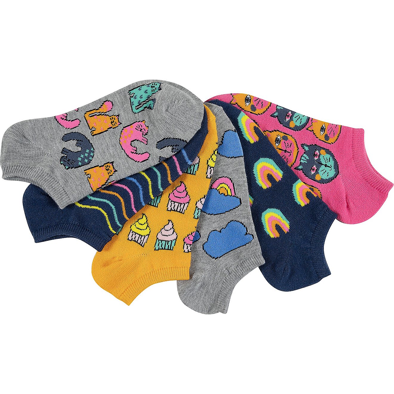 BCG Colorful Cats No Show Socks 6 Pack                                                                                           - view number 1