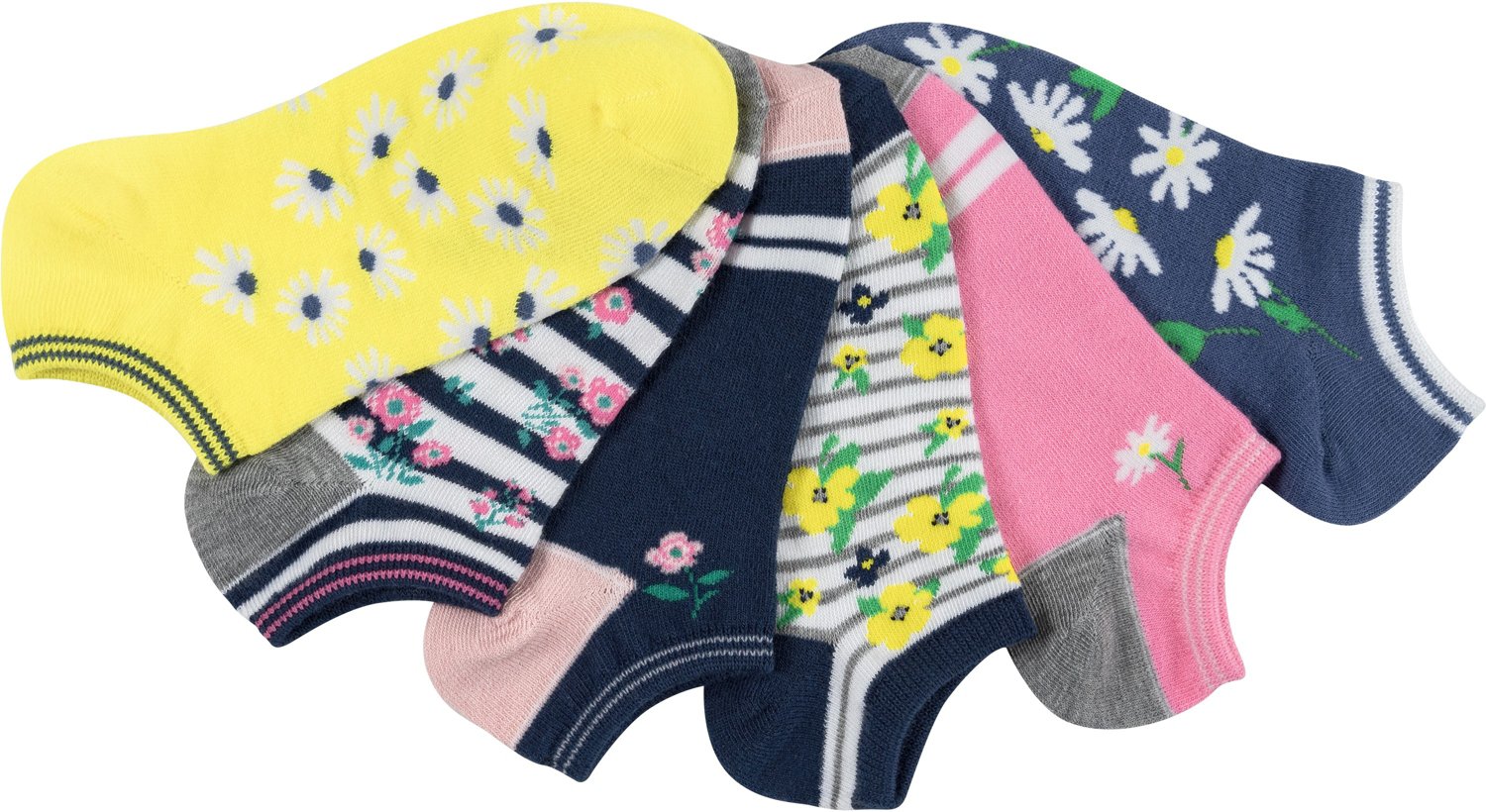 BCG Floral Stripe No Show Socks 6 Pack Academy