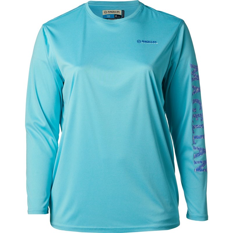 Magellan Outdoors Women's Caddo Lake Logo Long Sleeve Plus Size Fishing T-Shirt Blue Bright, 1X - Women's Outdoor Long-Sleeve Tops