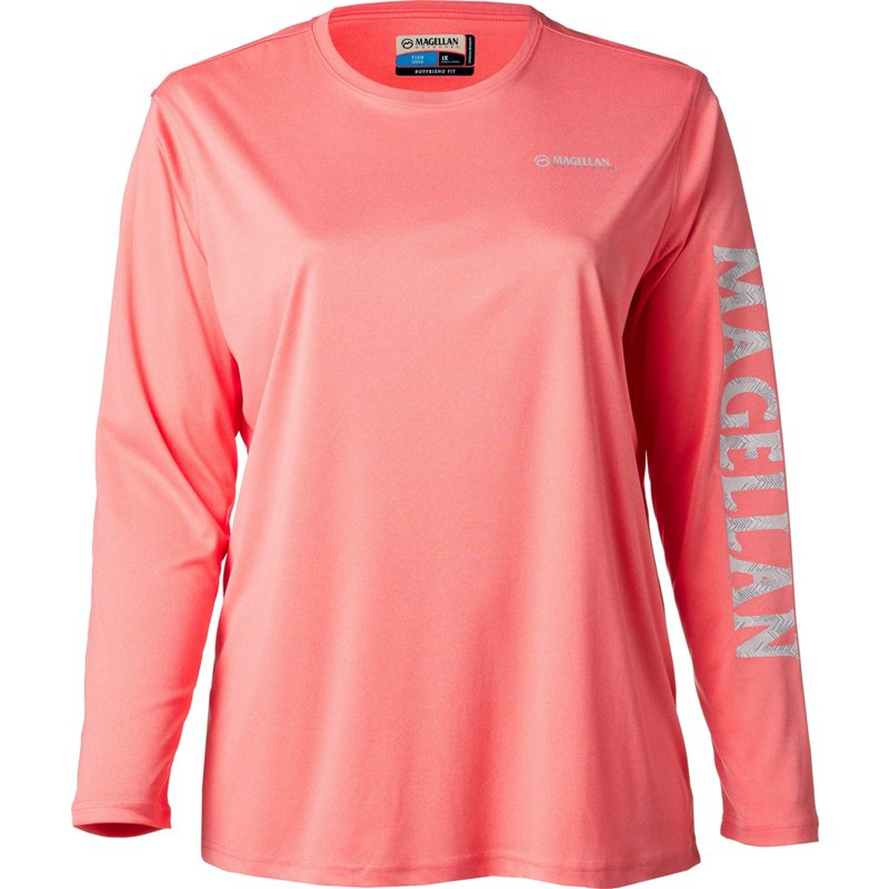 Magellan Outdoors Women's Caddo Lake Logo Long Sleeve Plus Size Fishing T-Shirt Orange Light, 2X - Women's Outdoor Long-Sleeve Tops