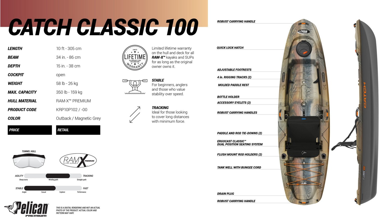 Pelican The Catch 100 Classic Sit On Top Fishing Kayak Academy