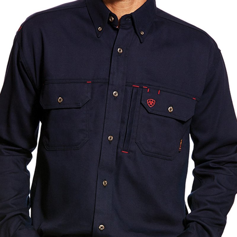 Men's Flame-Resistant Solid Vent Work Shirt in Navy Cotton/Nylon, Size: Medium by Ariat
