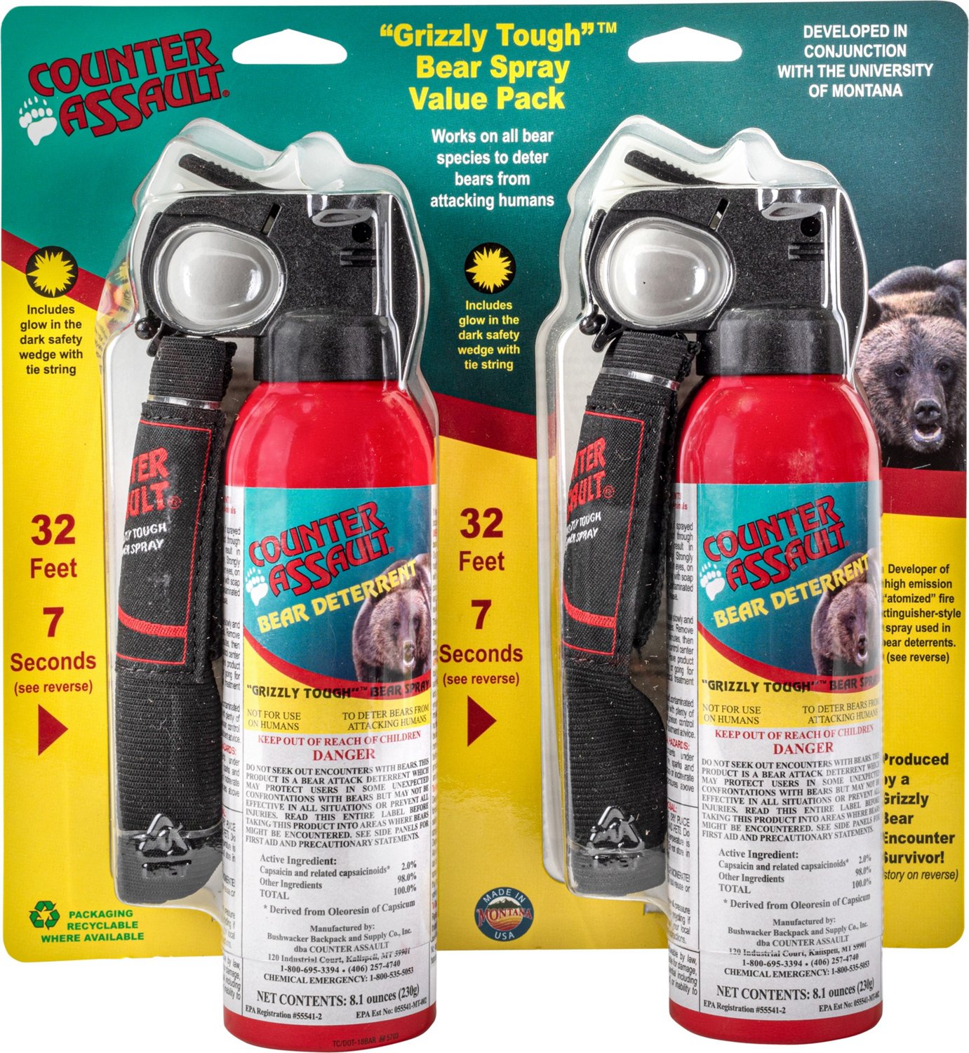 Counter Assault 32 ft Bear Pepper Spray 2-Pack | Academy