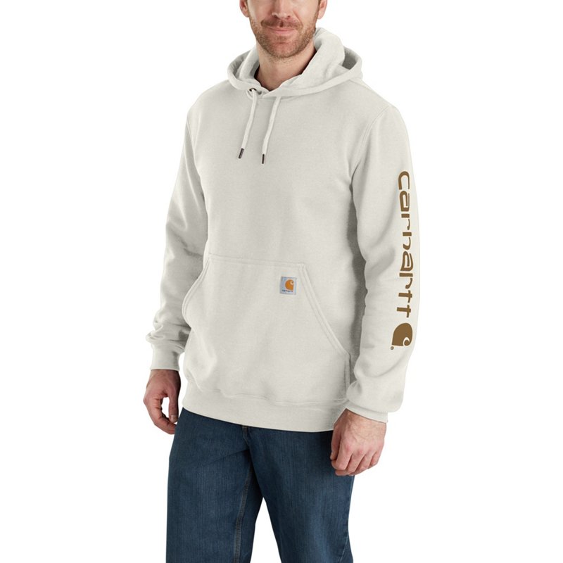 Carhartt Men's Midweight Signature Sleeve Logo Hooded Sweatshirt Malt, Large - Men's Longsleeve Work Shirts at Academy Sports