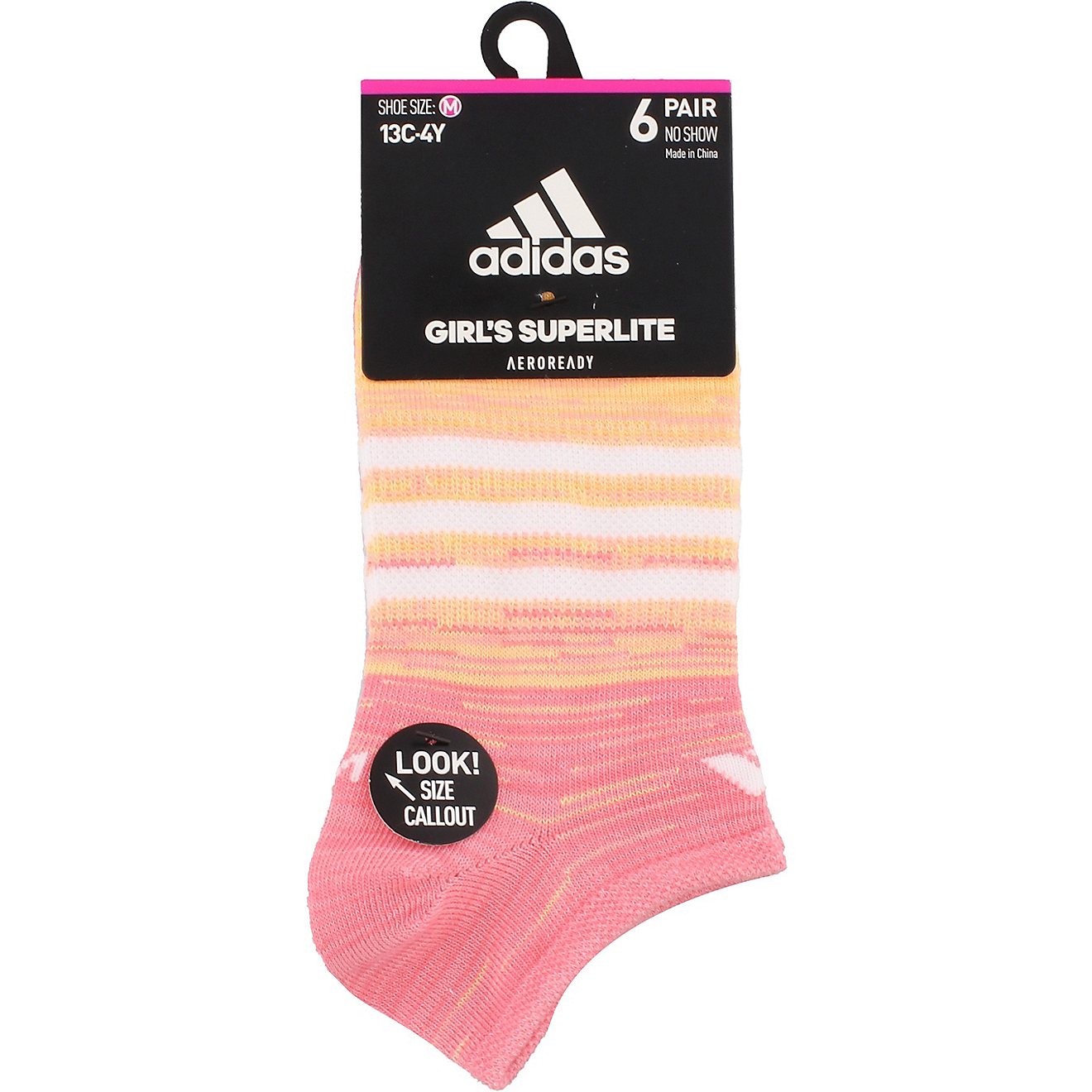 adidas Girls' Superlite Multi Space Dye No-Show Socks 6-Pack                                                                     - view number 3