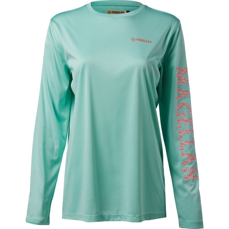 Magellan Outdoors Women's Caddo Lake Logo Crew Long Sleeve T-Shirt Turquoise Aqua, X-Large - Women's Fishing Tops at Academy Sports