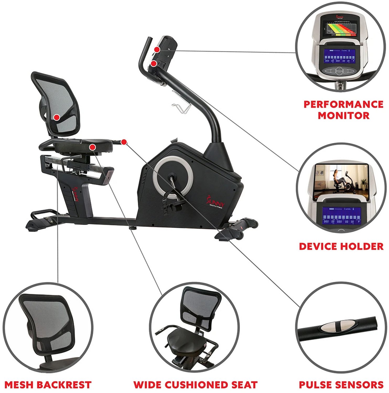 Sunny Health & Fitness Programmable Recumbent Bike Academy