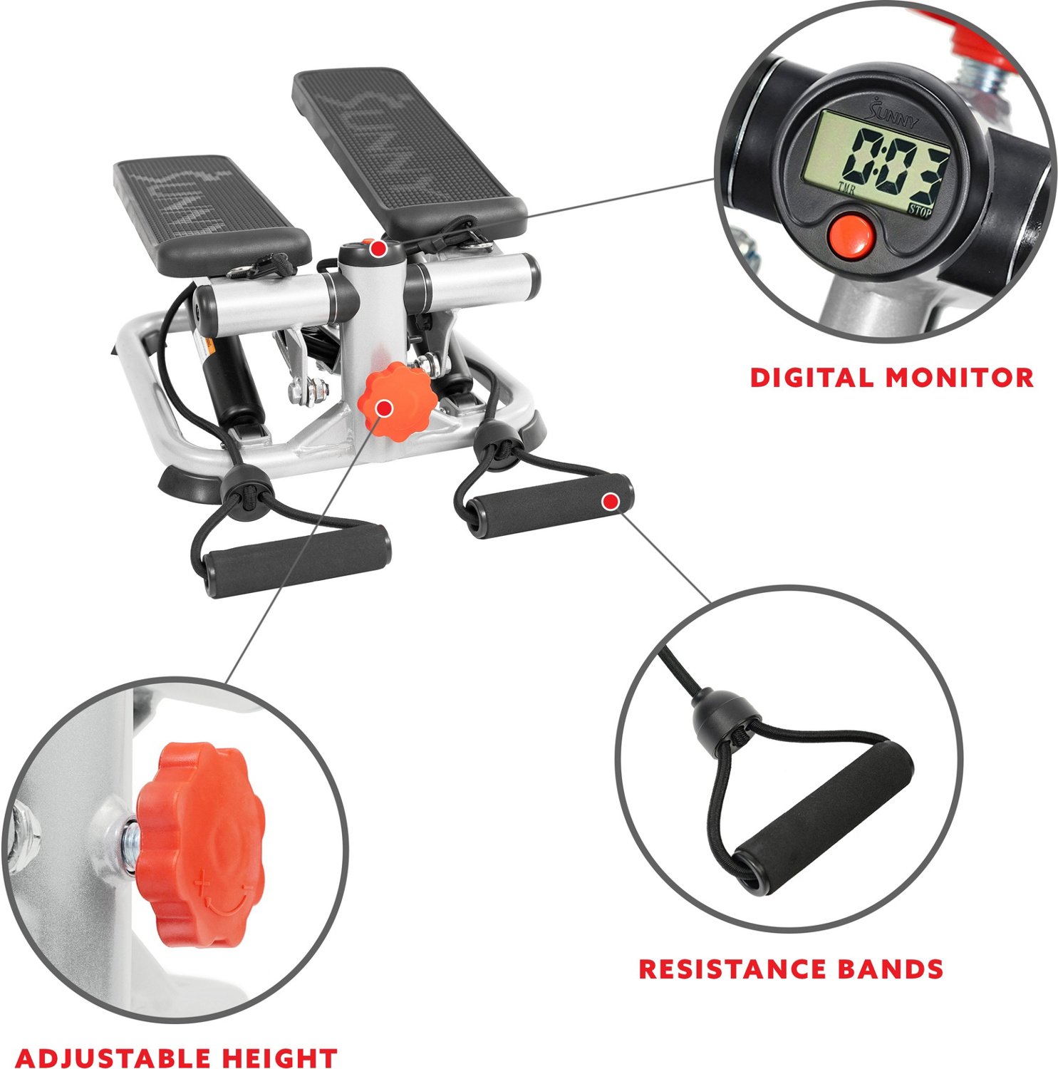 Portable Stair Stepper for Exercise - Mini Stepper Fitness Equipment with  LCD Monitor, Resistance Bands and Floor Mat