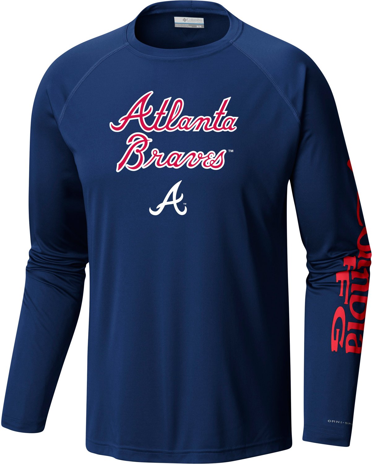 Men's Atlanta Braves Columbia Navy Terminal Tackle Long Sleeve Hoodie  T-Shirt