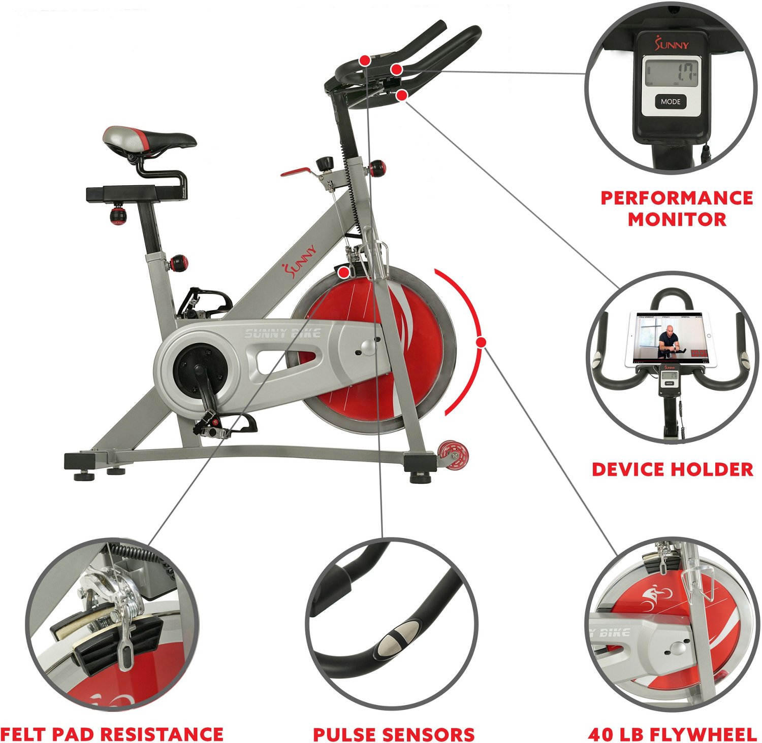 Sunny Health Fitness Pro II Indoor Cycling Bike Academy